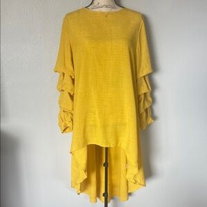 P. Luca Milano Yellow Ruffle Sleeve High Low Midi Dress Size M